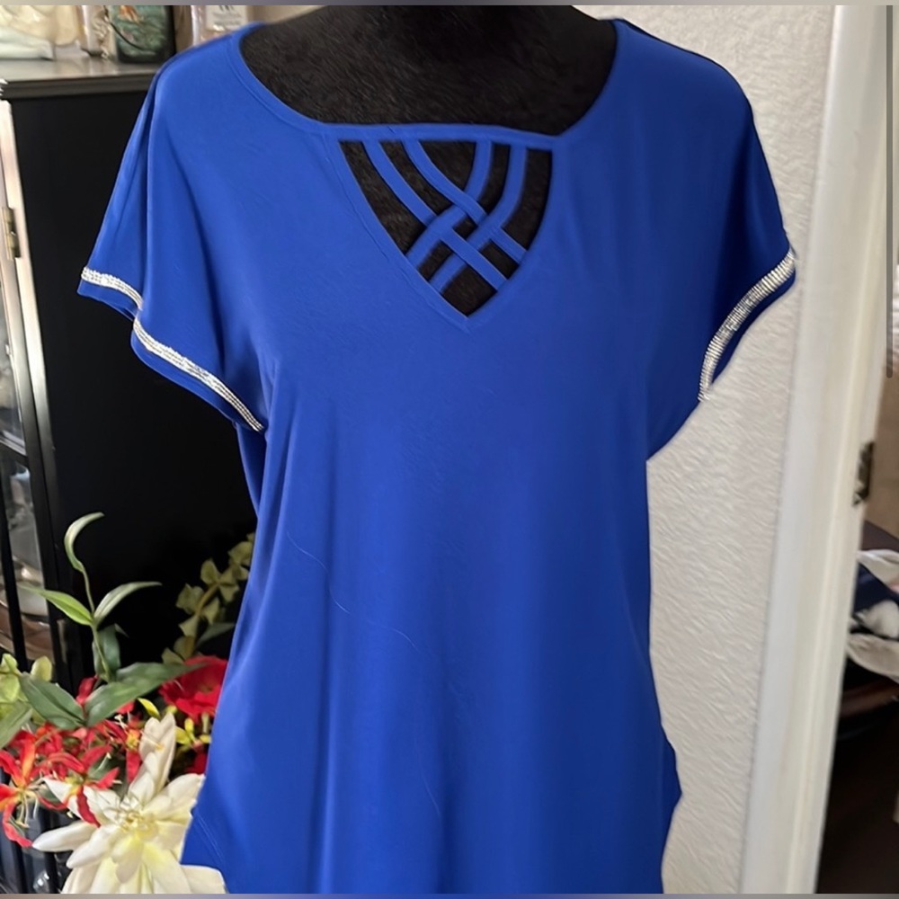 89th & Madison Royal Blue Rhinestone Top Large - Picture 2 of 5
